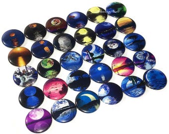 Moonlight, 1", 1.25", 1.5", 2.25", Button, Reflections, Moon, Water Reflection, Night Theme, Moonlight Decor, Gift, Flatback, Pinback, TS007