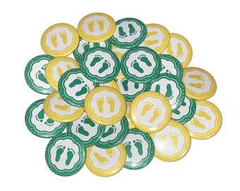 Baby Feet, Gender Reveal, Green, Yellow, 1.25", 1.5", 2.25", Pinback Button, Girl or Boy, Pregnancy, Baby Reveal, Baby Vote, VB483, VB485