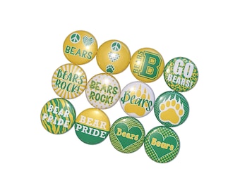Bears, Green, Yellow, 1" Pinback Button, 12 Buttons, Ready to Ship, SM067