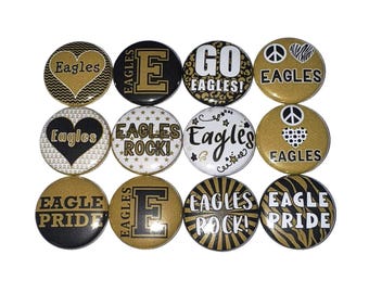 Eagles Magnet, Black, Gold, 1", 1.25", 1.5", 2.25", Button Magnet, Eagles Theme, Eagles Decor, Eagle Party Favor, Eagle Gift, Eagles, SM043