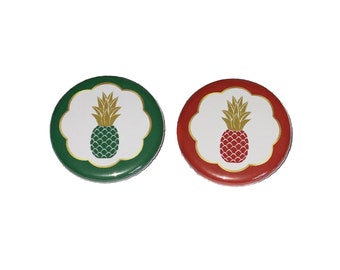 Pineapple, Gender Reveal, Baby Reveal, Dark Green, Dark Red, 1.25", 1.5", 2.25", Pinback Button, Baby Shower, Boy or Girl, VB481, VB480