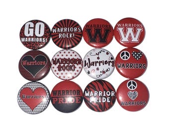 Warriors Magnet, Red, White, Black, 1", 1.25", 1.5", 2.25", Button Magnet, Warriors Decor, Warriors Theme, SM093