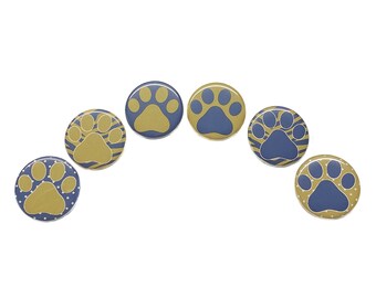 Paws, Dark Blue Paw, Gold Paw, 1", 1.25", Button, Blue, Gold, School Colors, School Pride, Team Colors, Flatback, Pinback, PP025