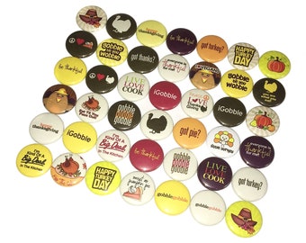 Thanksgiving, 1", 1.25", 1.5", 2.25", Button, Turkey, Holiday, Pumpkin, Turkey Day, Craft Supply, Fall Party Favor, Flatback, Pinback, TG005