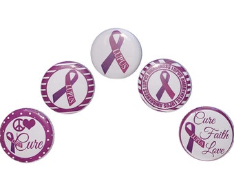 Lupus Awareness, 1", 1.25" Button, Lupus Ribbon, Lupus Theme, Lupus Decor, Purple Ribbon, Purple Ribbon Theme, Flatback, Pinback, Pin, CA026