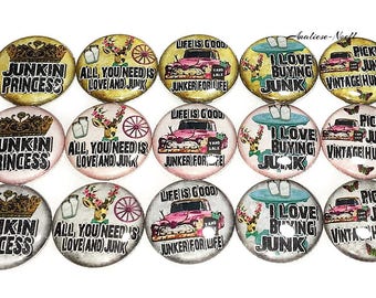 Junk Magnet, 1", Button Magnet, Thrift, Vintage, Antique, Hunter, Picker, Second Hand, Junk Shopping, Thrift Shopper, Vintage Shopper, HI006