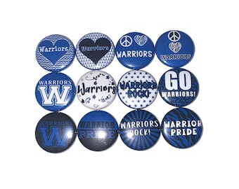 Warriors Magnet, Royal Blue, White, Black, 1", 1.25", 1.5", 2.25", Button Magnet, Warriors Decor, Warriors Theme, SM094