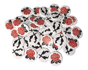 Gender Reveal, Guns, Flowers, 1.25", 1.5", 2.25", Pinback Button, Gun Reveal, Rose Baby Shower, Baby Reveal, Pistol, Rose, Pin, VB221, VB290