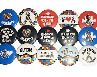 Autism Magnet, 1", 1.25", 1.5", 2.25", Button Magnet, Autistic, Autism, Autism Theme, Autism Ribbon, Autism Awareness, Autism Support, AS002