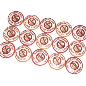Peanut Allergy, 1&quot;, 1.25&quot;, Button, Allergy Alert, Allergy Pin, Peanut Alert, Medical Alert, Peanut, Allergy Pinback, Allergy Flatback, AL002