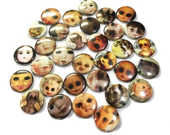 Doll Face, 1", 1.25", 1.5", 2.25", Button, Creepy Doll, Doll Face, Doll Pin, Scary Doll, Doll Pinback, Doll Button, Spooky Doll, Baby, D004