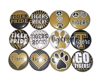 Tiger Magnet, Black, Gold, 1", 1.25", 1.5", 2.25", Button Magnet, Tiger Theme, Tiger Decor, Party Favor, SM006