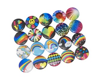 Rainbows, 1", 1.25", 1.5", Button, Rainbow Theme, 80s Party Favor, Rainbow Decor, Pinback, Flatback, Pin, Badge, DC008