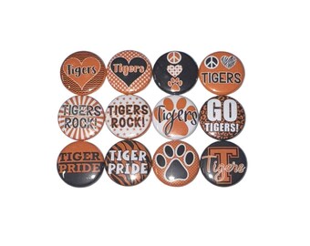 Tiger Magnet, Orange, Black, 1", 1.25", 1.5", 2.25" Button Magnet, Tiger Decor, Tiger Theme, Tigers, Tiger Party Favor, Orange Paw, SM034