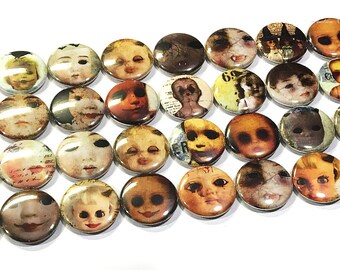 Doll Magnet, 1", 1.25", 1.5", 2.25", Button Magnet, Creepy Doll, Creepy Doll Face, Scary Doll, Doll Magnet, Doll Button, Doll Face, D004