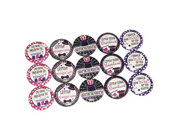 Magic, 1", 1.25", 1.5", 2.25", Button, Party Favor, Magician, Birthday, Magic Theme, Magician Decor, Wizard, Flatback, Pinback, Pin, GR005