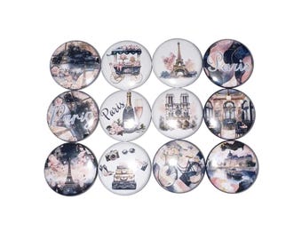 Paris Magnet, Navy Blue, Rose, 1", 1.25", 1.5", 2.25", Button Magnet, Paris Theme, Eiffel Tower Magnet, Paris, Paris Decor, Paris, TS029