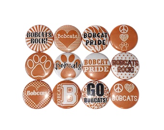 Bobcat Magnet, Orange, White, 1", 1.25", 1.5", 2.25", Button Magnet, Bobcats, Paw, Paw Magnet, Magnets, Locker Magnets, SM063