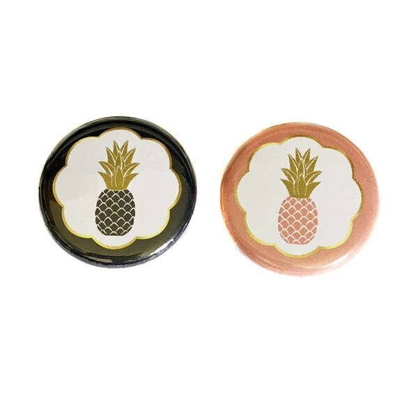 Pineapple, Gender Reveal, Baby Reveal, Black, Coral, 1.25", 1.5", 2.25", Pinback Button, Baby Shower, Boy or Girl, Vote, VB476, VB478