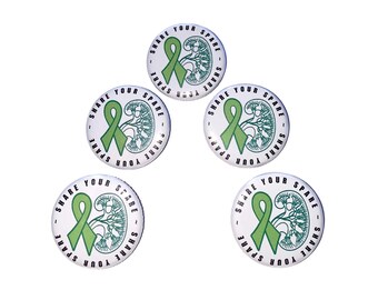 Kidney Donation Ribbon, 1", 1.25", 1.5", 2.25", Button, Green Ribbon, Kidney Donation, Green Ribbon Theme, Flatback, Pinback, CA050