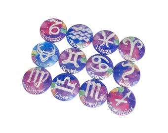 Zodiac, 1", 1.25", 1.5", 2.25", Button, Horoscope Theme, Zodiac Decor, Horoscope Decor, Horoscope, Zodiac Theme, Flatback, Pinback, ZP015