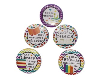 Book Worm Magnet, 1", 1.25", 1.5", 2.25", Button Magnet, Reading Magnet, Reading Award, Library Magnet, Reading Theme, Reading Decor, RB001
