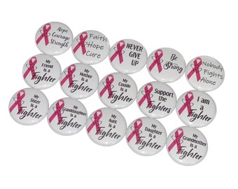 Pink Ribbon, 1", 1.25", 1.5", 2.25", Button, Dark Pink Ribbon, Pink Ribbon Theme, Pink Ribbon Decor, Breast Cancer, Flatback, Pinback, CN011