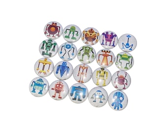 Robot, 1", 1.25", 1.5", 2.25", Button, Robot Decor, Robot Theme, Robot, Robot Party Favor, Robot Gift, Robot Button, BY005