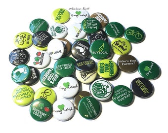 Farmer's Market, 1", 1.25", 1.5", 2.25", Button, Buy Local, Carbon Footprint, Fresh Food, Fresh Produce, Tractor, Flatback, Pinback, PF001