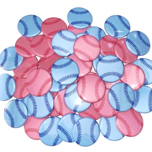 Gender Reveal, Baseball, Pink, Blue, 1.25&quot;, 1.5&quot;, 2.25&quot;, Pinback Button, Baseball Gender Reveal, Pregnancy Reveal, Baby Shower, VB088, VB080