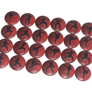 Martial Arts, 1&quot;, 1.25&quot;, 1.5&quot;, 2.25&quot;, Button, Martial Arts Decor, Fight, Karate, Red, Black, Karate Gift, Flatback, Pinback, Pin, KM003