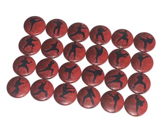 Martial Arts, 1", 1.25", 1.5", 2.25", Button, Martial Arts Decor, Fight, Karate, Red, Black, Karate Gift, Flatback, Pinback, Pin, KM003