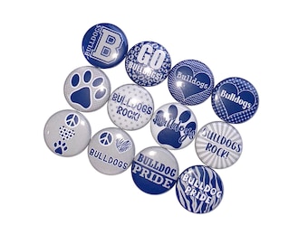 Bulldogs, Navy Blue, Gray, White, 1", 1.25", 1.5", 2.25", Button, Bulldog Decor, Bulldog Theme, Bulldog Flatback, Bulldog Pinback, SM078