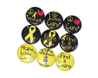 Cancer Awareness, 1", 1.25", Button, Childhood Cancer, Yellow Ribbon Theme, Yellow Ribbon, Cancer Theme, Cancer, Flatback, Pinback, CB002