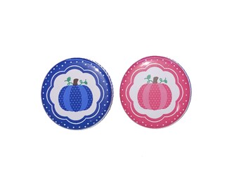 Pumpkin, Gender Reveal, Dark Blue, Pink, 1.25", 1.5", 2.25", Pinback Button, Thanksgiving, Shower, Baby Reveal, Girl or Boy, VB062 VB586