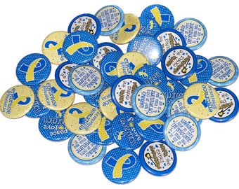 Down Syndrome, 1", 1.25", 1.5", 2.25", Button, Blue Ribbon, Yellow Ribbon, Down Syndrome Ribbon, DS Awareness, T21, Flatback, Pinback, DS001