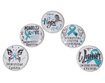 Interstitial Cystitis Magnet, Green Blue Ribbon Magnet, 1", 1.25", 1.5", 2.25", Button Magnet, IC, Interstitial Cystitis, Teal Ribbon, CA059