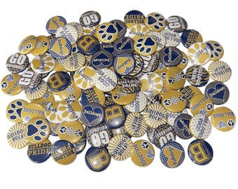 Bulldogs, Navy Blue, Gold, 1", 1.25", 1.5", 2.25", Button, Bulldog Theme, Bulldog Flatback, Bulldog Pinback, SM086