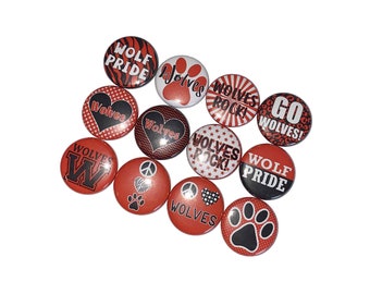 Wolves, Red, Black, 1", 1.25", 1.5", 2.25", Button, Wolf, Wolf Theme, Wolves Party Favor, Wolves Flatback, Wolves Pinback, Wolves Pin, SM061