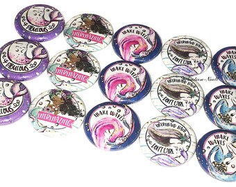 Mermaids, Imperfect, 1.25" Pinback Button, 5 Buttons, Ready to Ship, MC015