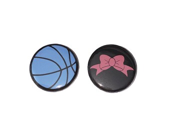 Reveal, Basketball, Bows, Pink, Blue, 1.25", 1.5", 2.25", Pinback Button, Boy or Girl, Shower, Baby Reveal, Throws, Hairbow, VB550, VB534