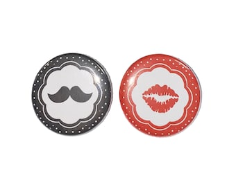 Gender Reveal, Mustache, Kiss, 1.25", 1.5", 2.25", Pinback Button, Stach, Lips, Baby Reveal, Baby Shower, Mister or Miss, Vote, VB275, VB177