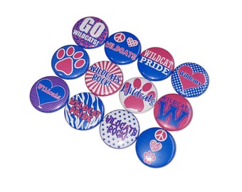 Wildcats, Royal Blue, Dark Pink, 1", 1.25", 1.5", 2.25", Button, Wildcat Flatback, Wildcat Pinback, Wildcat Pin, Wildcat Badge, SM058