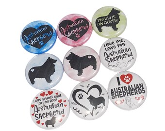 Dogs, Australian Shepherd, 1", 1.25", 1.5", 2.25", Button, Dog Theme, Dog Decor, Party Favor, Puppy, Flatback, Pinback, Badge, DG010