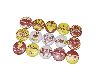 Wildcats, Red, Yellow, 1", 1.25", Button, Wildcat Theme, Wildcat Decor, Wildcat Flatback, Wildcat Pinback, Pin, SM026
