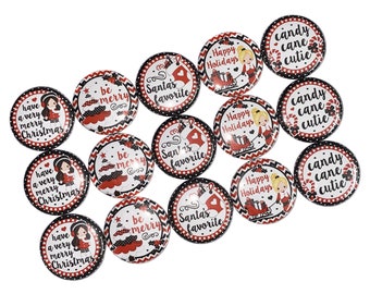 Christmas, 1", 1.25", 1.5", 2.25", Button, Black, Red, White, Flatback, Pinback, Pin, Badge, Sled, Christmas Tree, Christmas Theme, X016