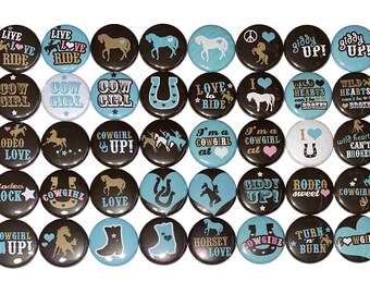 Cowgirl Magnet, Rodeo, 1", 1.25", Button Magnet, Horse, Horse, Rodeo Theme, Rodeo Decor, Brown, Turquoise, Party Favor, Cowgirl Decor, HR002