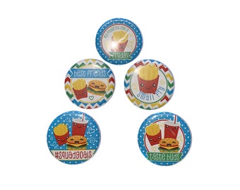Fast Food, French Fry, Burger, 1", 1.25", 1.5", 2.25", Button, Party Favor, Fast Food Theme, Besties, Best Friends, Squad, Friendship, FD015