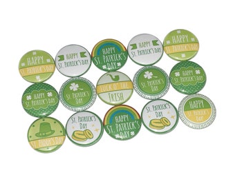 St. Patrick's, 1", 1.25", 1.5", Button, St. Paddy's, St. Patrick's, March, Party Favor, St. Patrick's Theme, Green, Flatback, Pinback, ST005