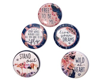 Flamingo, Pink, 1", 1.25", 1.5", 2.25", Button, FlamingoTheme, Flamingo Decor, Positive Sayings, Party Favor, Flatback, Pinback, Pin, BR017